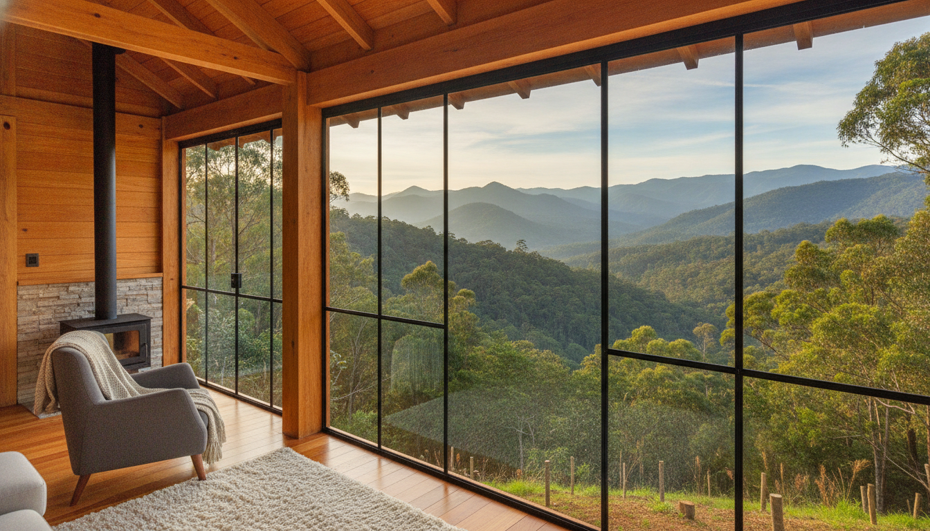 O vale e as montanhas da serra, vistos da cabana